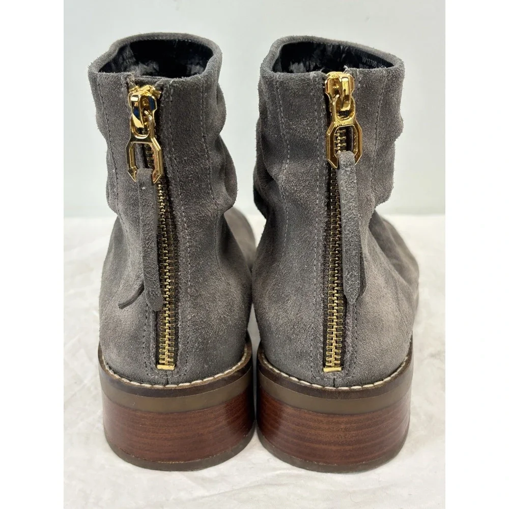 Cole Haan Riona Suede Slouch Ankle Boots Back Zip Booties Women's 8.5B Grey READ